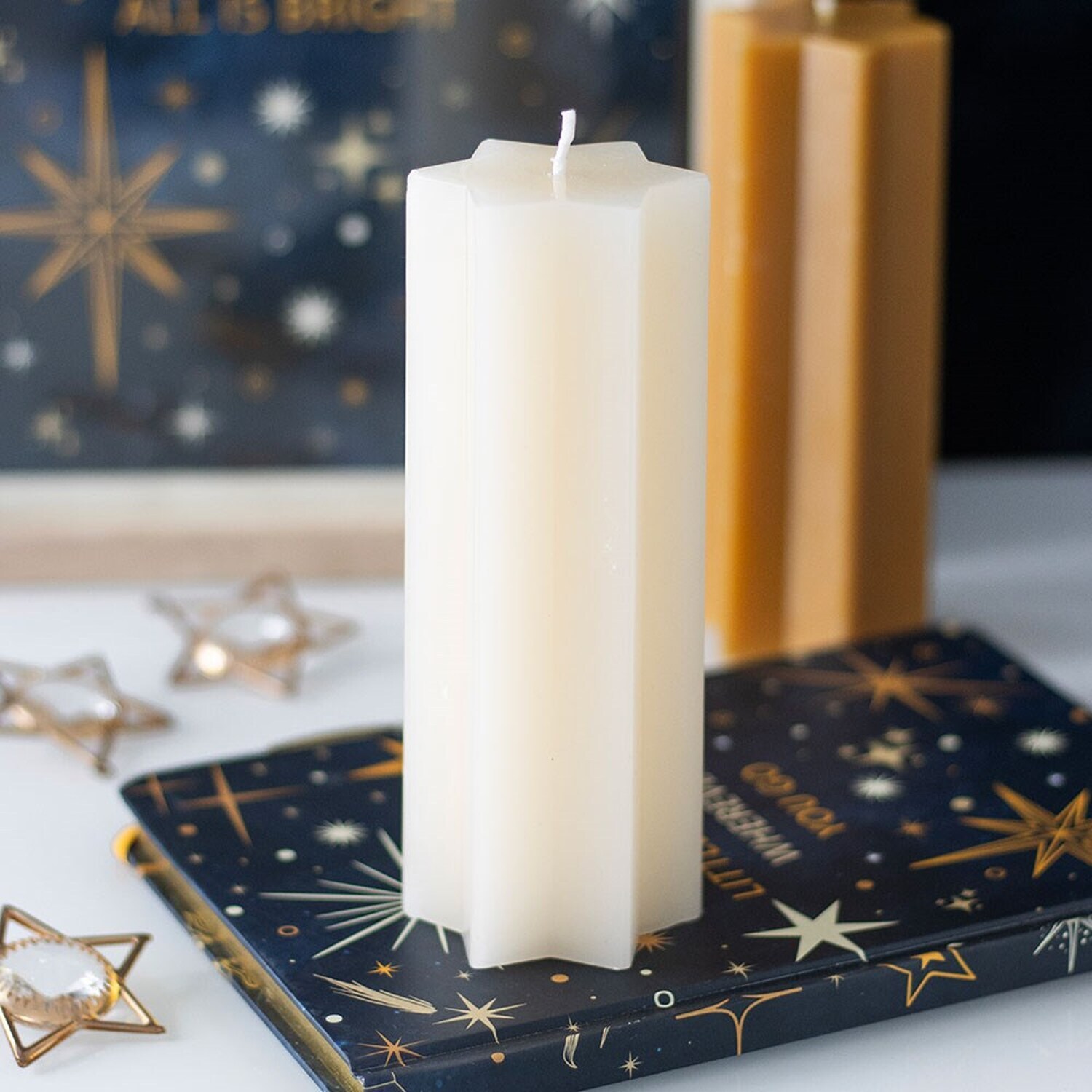 Star Shaped Unscented Taper Candle - Cream