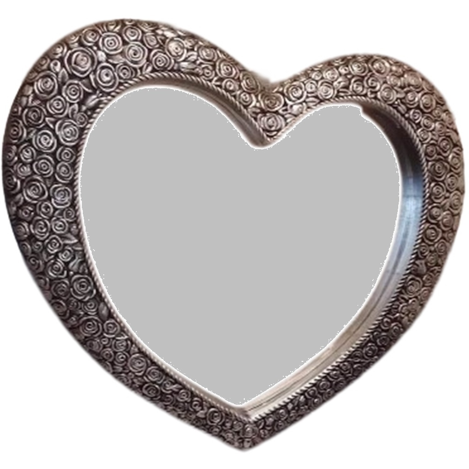 Large Silver Heart Mirror Antique Style - Silver