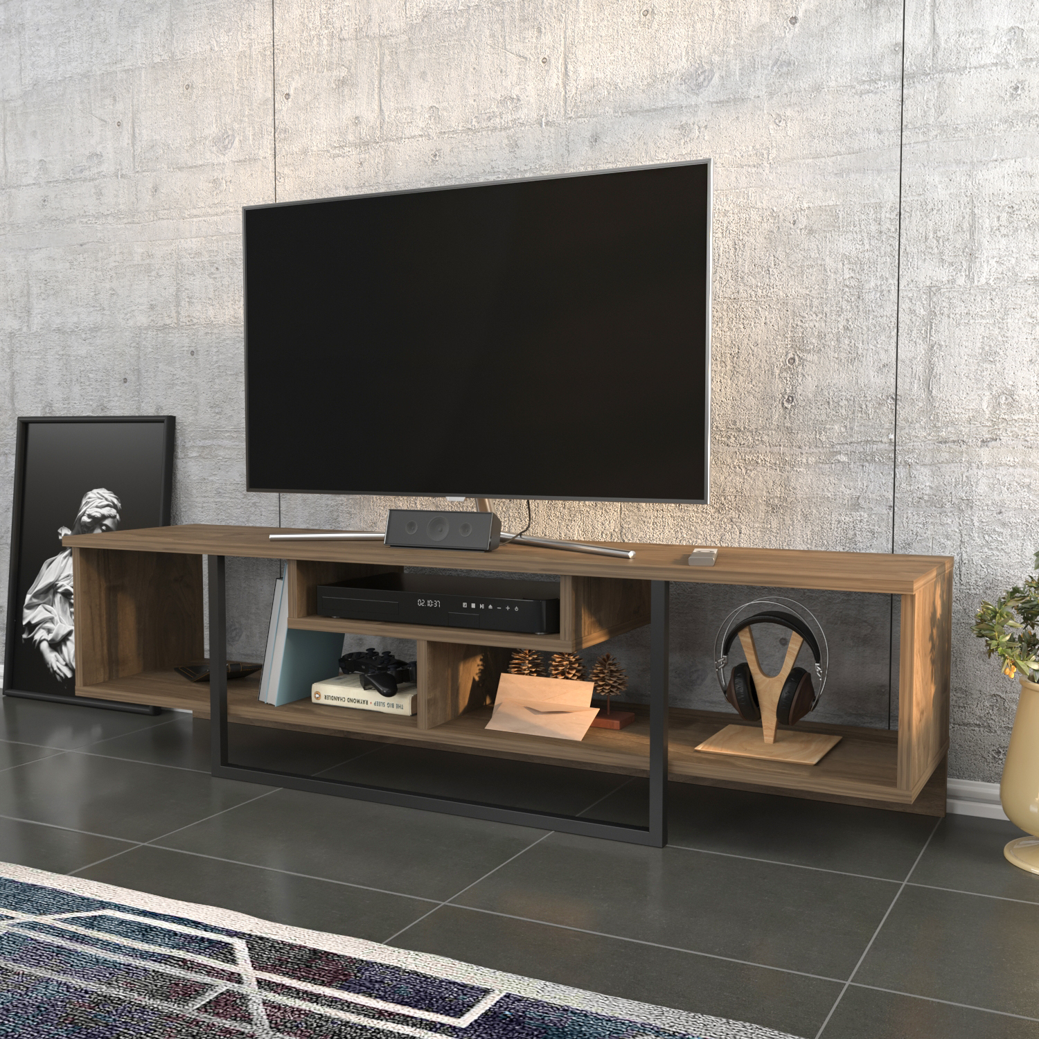 Decorotika Asal Tv Unit - Walnut And Black / 150Cm