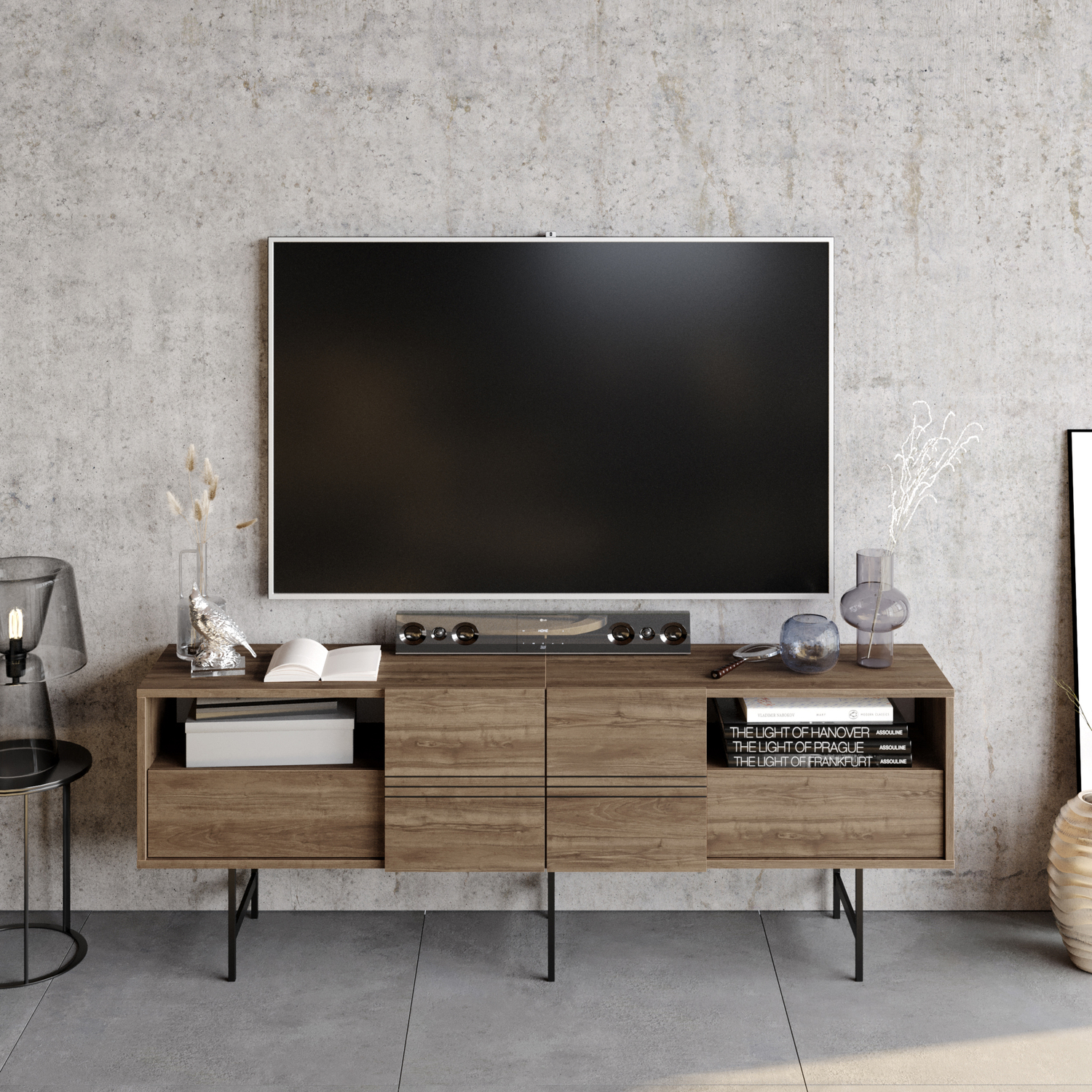 Derin  TV Unit TVs up to 81" - Walnut and Black