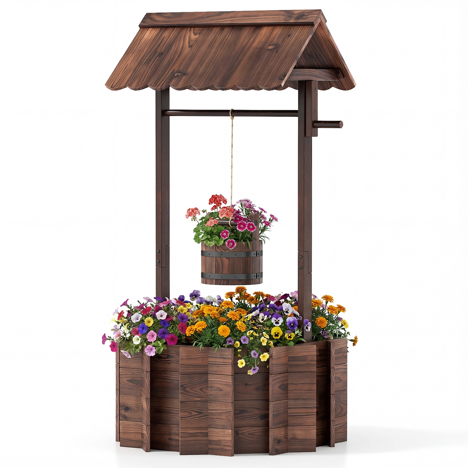 Rustic Wooden Wishing Well Garden Planter