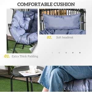 Lilo Rattan Grey and Black String-Style Egg Chair with Padded Cushion