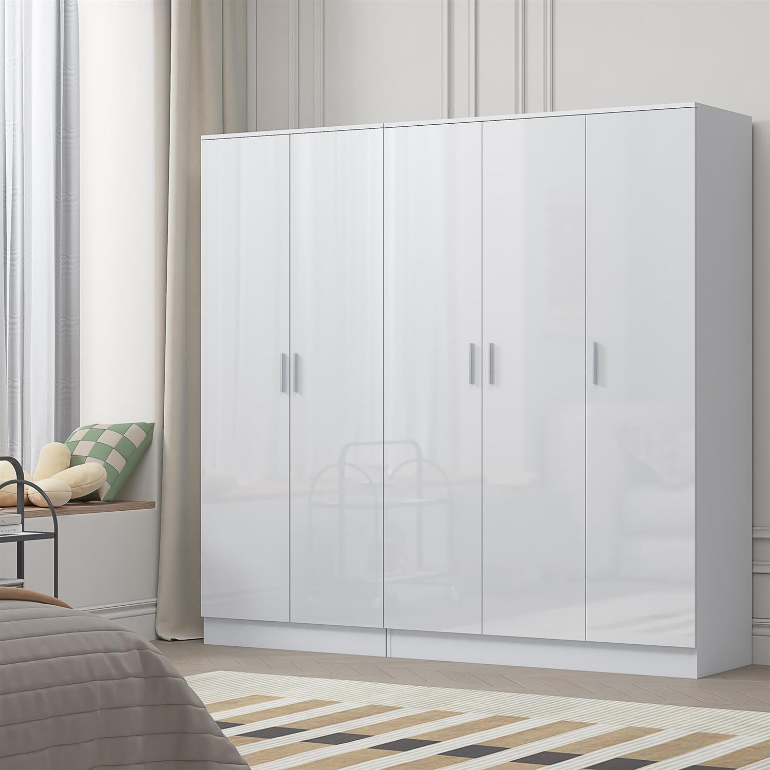 REFLECT Wardrobe Bundle: Plain 3 Door + 2 Door Plain - White/White - Image 6