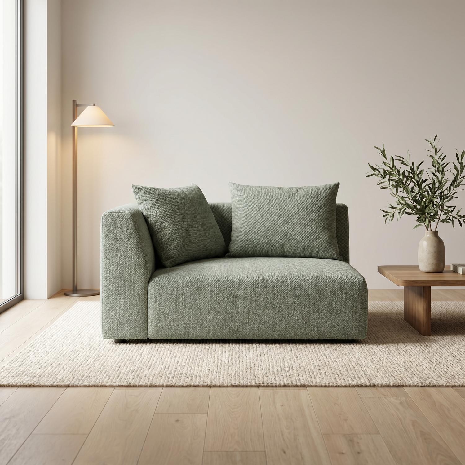 Abakus Direct Tokyo Corner Seat In Warm Beige Basket Weave Fabric With Deep Seat - Natural Bamboo