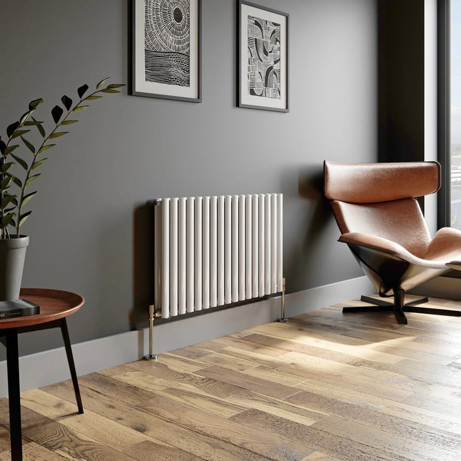 Temprazo Vertical Oval Tube Double Panel Designer Radiator - 1800 X 480Mm White - White / 600Mm / 1020Mm