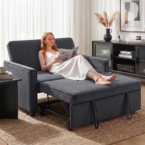 HOMCOM 2 Seater Sofa Bed 3-in-1 Velvet Pull Out Sleeper Sofa