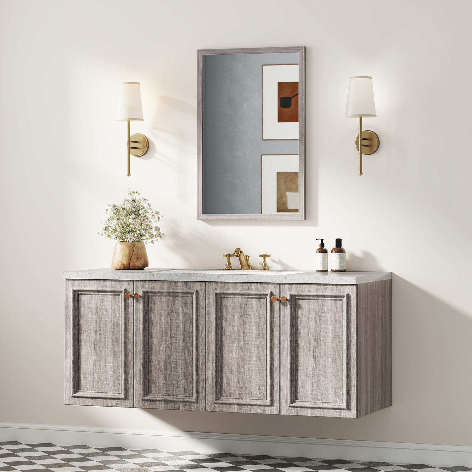 HOMCOM Wall Bathroom Mirror Vanity Mirror Set of 2 - Grey Wood Grain / 60cm