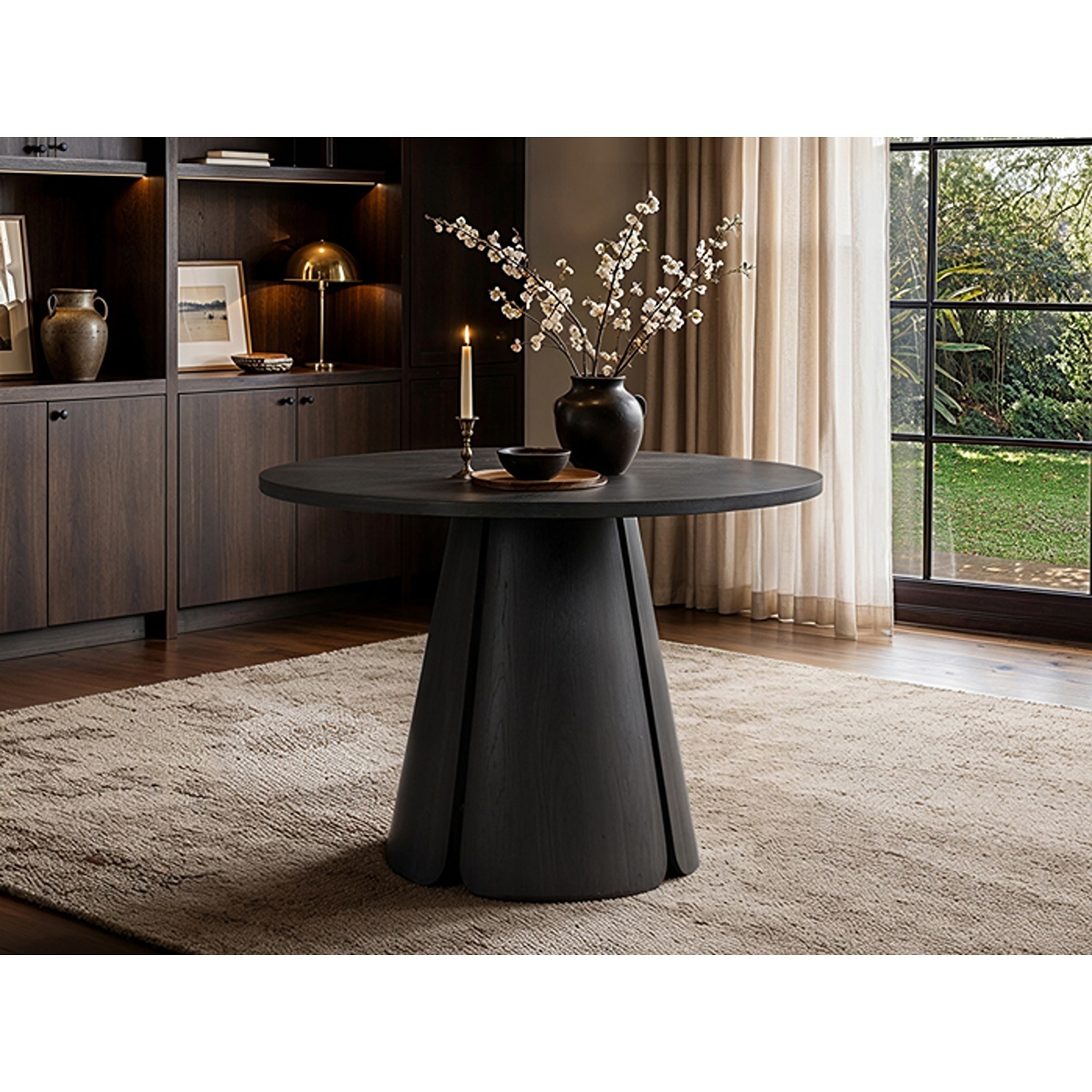 Solace+Co Ebony 4-6 Seater Round Extendable Dining Table - Black