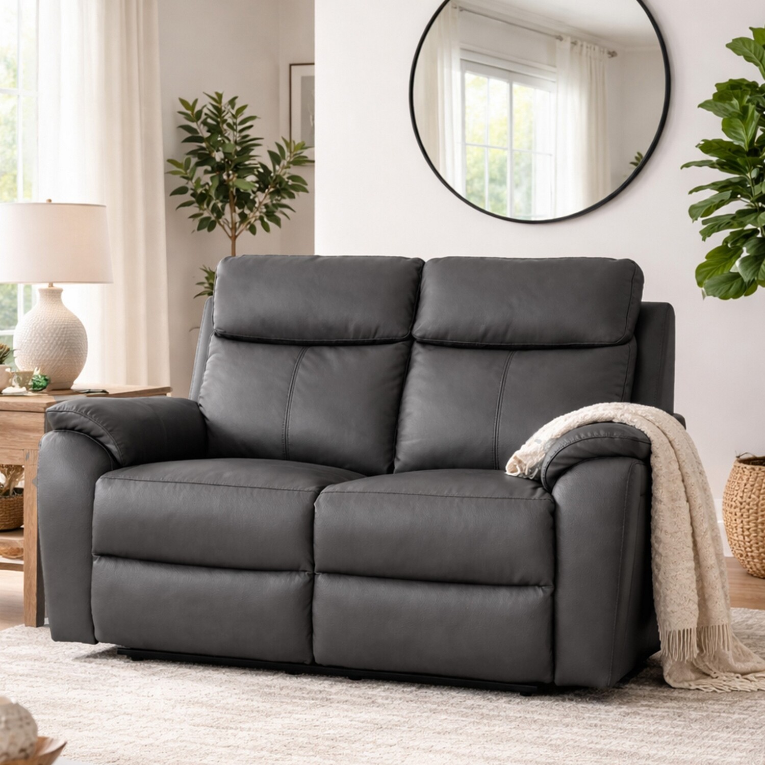 Aspire Kingsmere Power Recliner Leather Sofa Charcoal Grey Size 2 Seater - La Redoute - Image 2