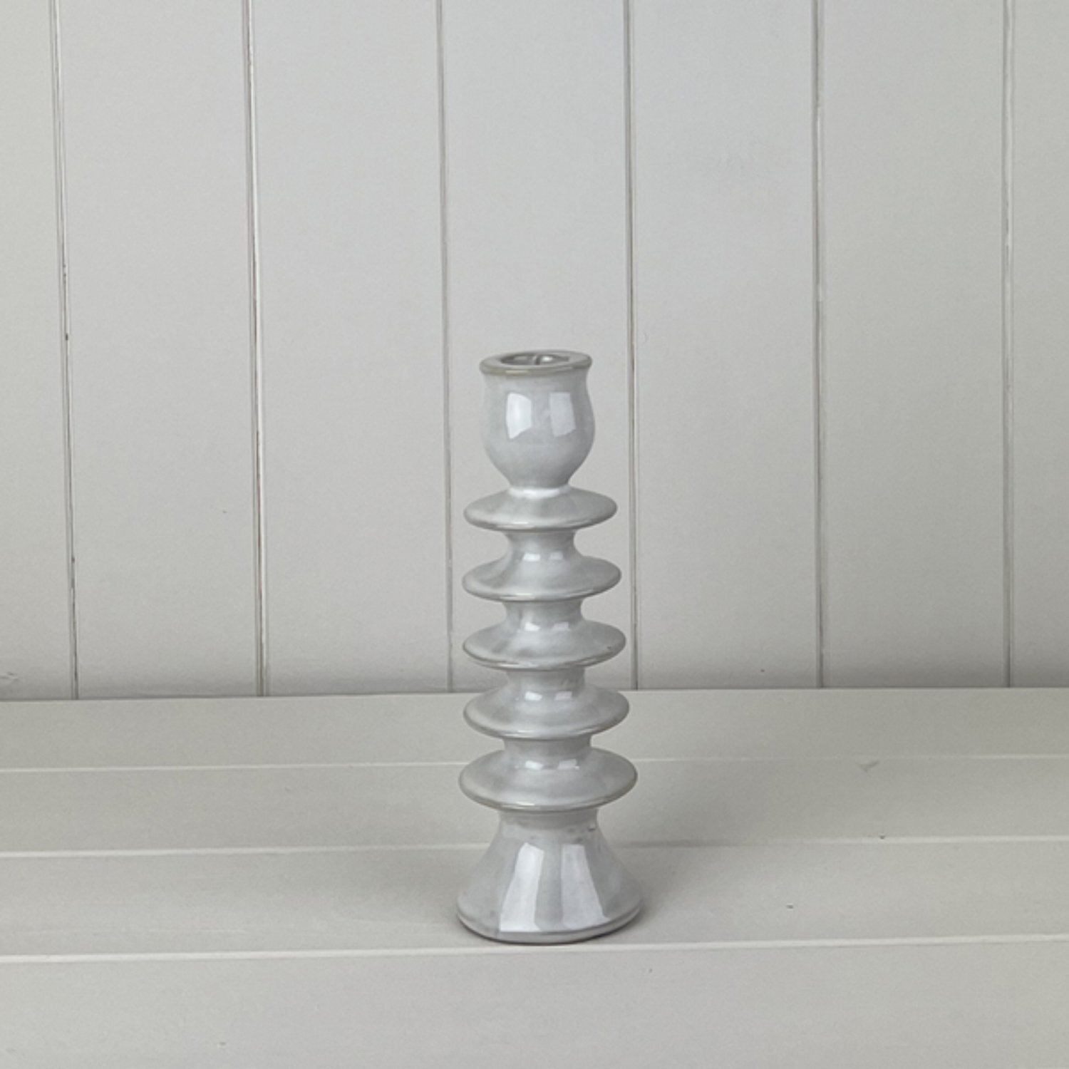 Kdmd Textured Grey Glazed Ceramic Candle Holder - Grey