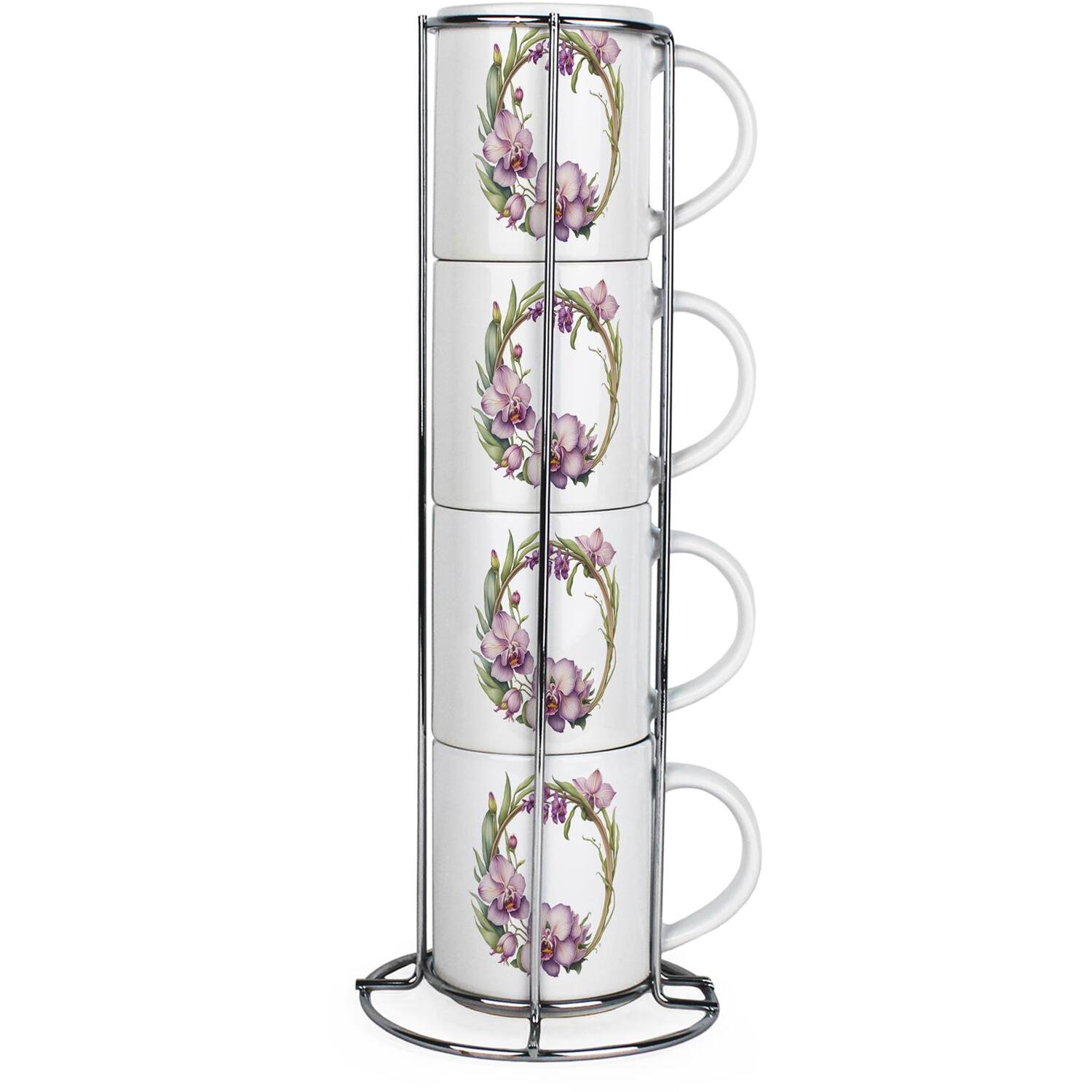 Orchid Wreath Small Stacking Mugs Set - Floral Presents for Her - Set of 4 Gift - Image 2