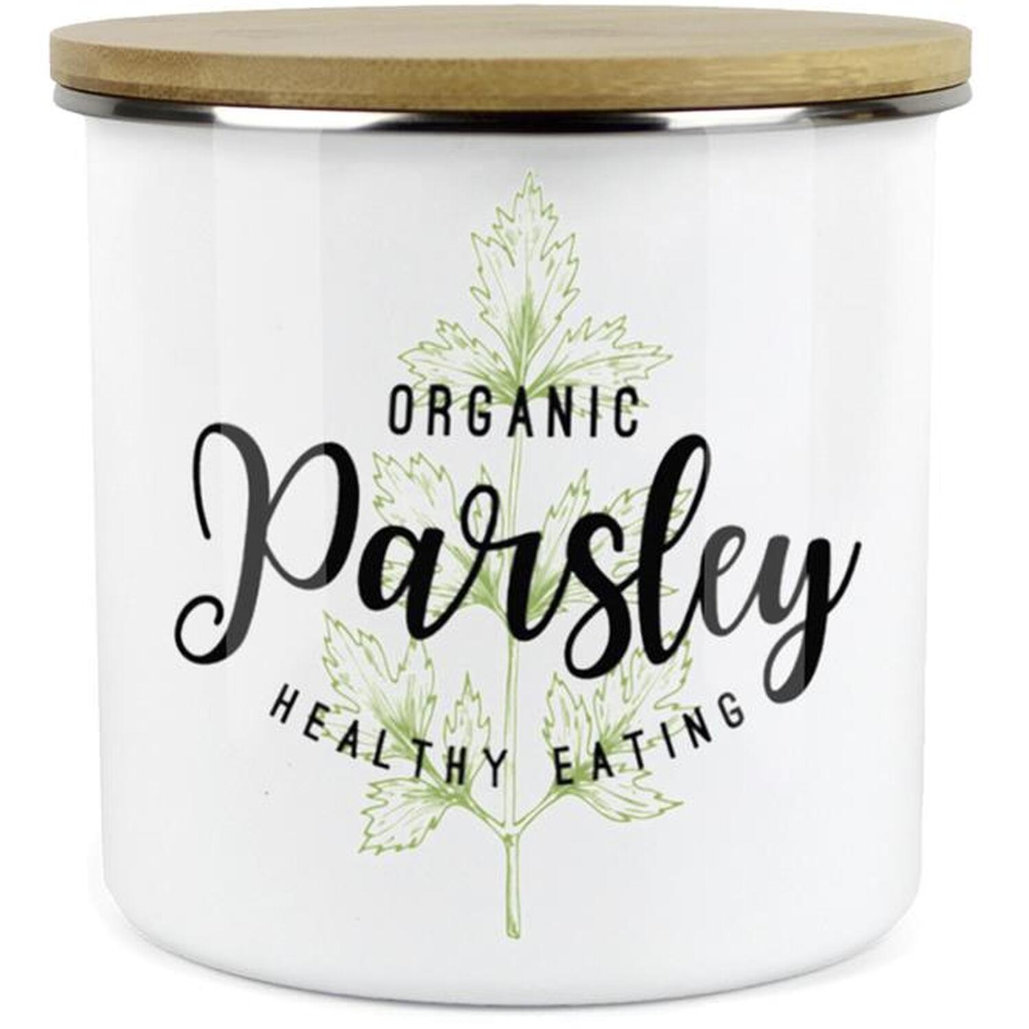 B&Q - Parsley Herb JarMini Storage CanisterCooking Green Herbs Metal Enamel Food Storage Container - Image 2