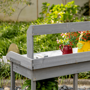 Garden Potting Table with Galvanised Metal Top and Storage