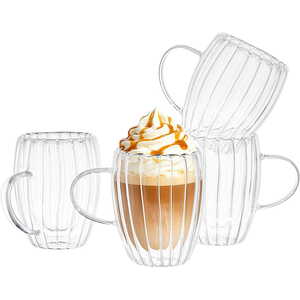 Eden & Willow Set of 4 Ribbed Double Walled Glass Coffee Mugs 350ml