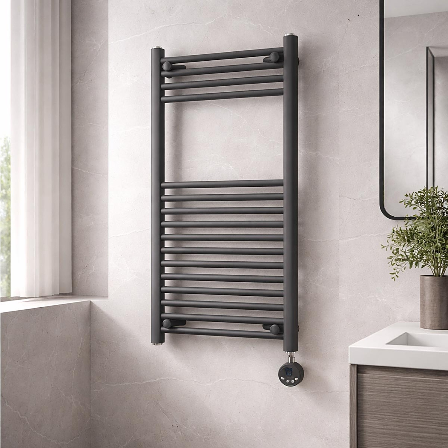 Lux Heat Electric Anthracite Grey Ladder Towel Radiator 800Mm X 500Mm - Anthracite Grey