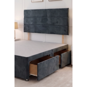 York Charcoal Plush 5FT Divan Bed Base With 2 Drawers and Headboard King Size