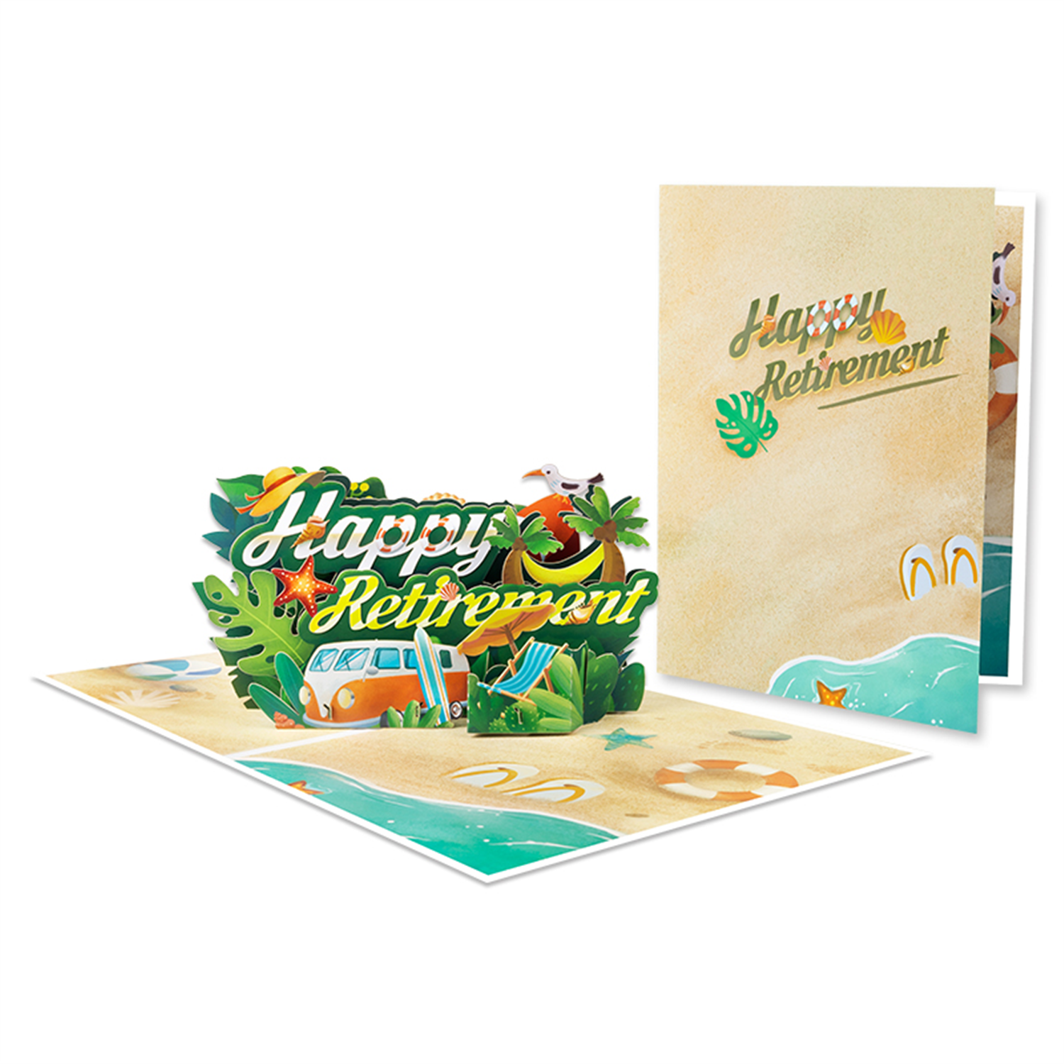 Brightfeel Chill & Cheers Beach Themed 3D Pop Up Retirement Card - White