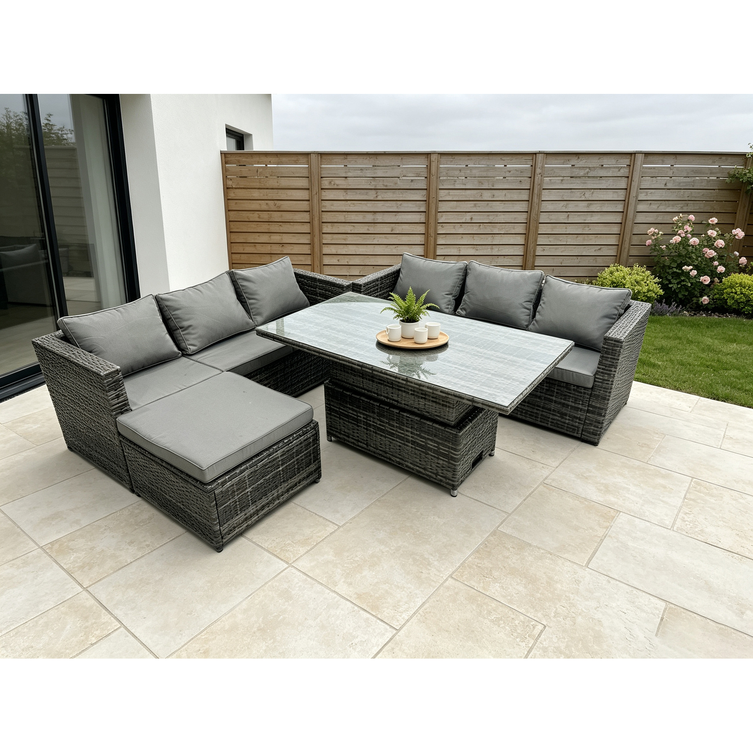 Fimous Unisex Dark Grey Seater Wicker Pe Rattan Garden Furniture Sofa Set Outdoor Adjustable Rising Lifting Dining Table Set In Size 7 - Image 2