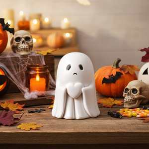 Funny Halloween Ghost Holding Heart Statue Ornament