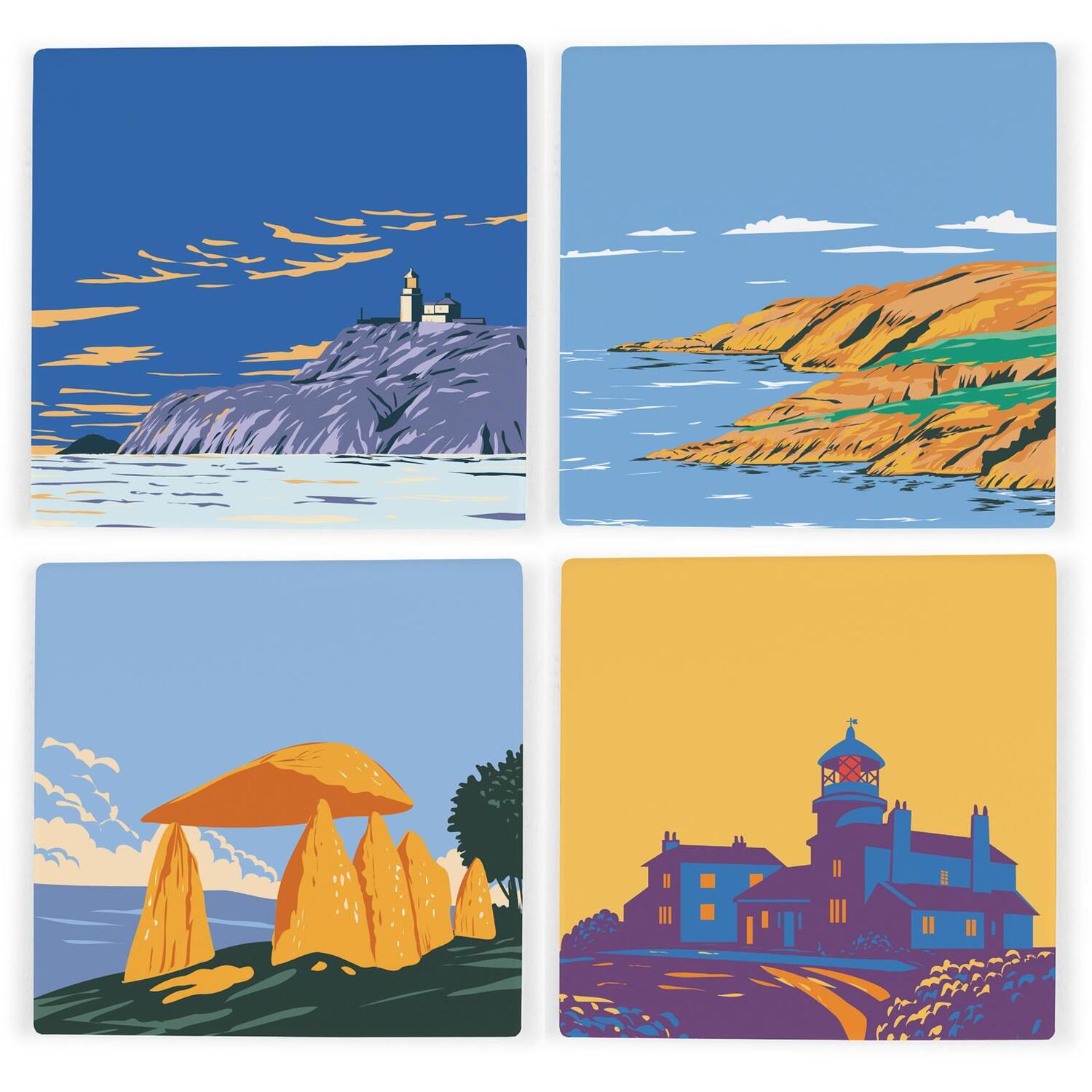B&Q - Pembrokeshire Ceramic Coaster SetUk Welsh Landmarks/landscapes Square Set Of Four (4) Coasters Gift - Image 3