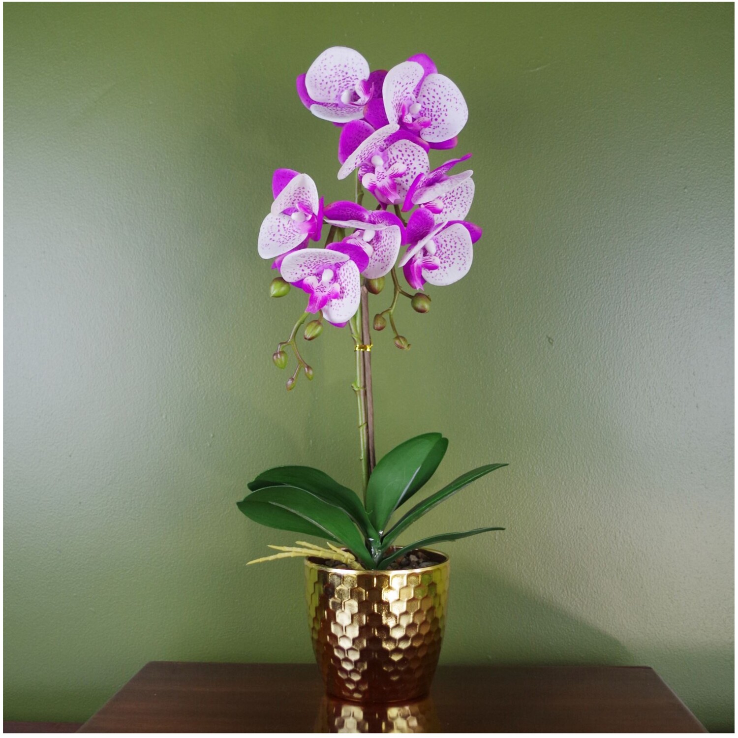 50cm Real Touch Artificial Orchid in Golden Honeycomb Pot
