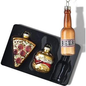 Set of 3 Fast Food and Beer Christmas Tree Decorations