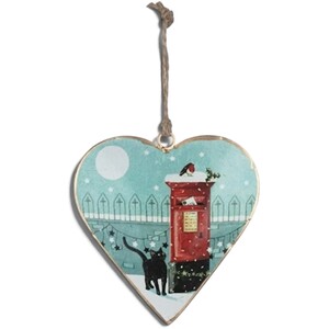 Shoeless Joe Cat and Post Box Heart-Shaped Christmas Tree Decoration
