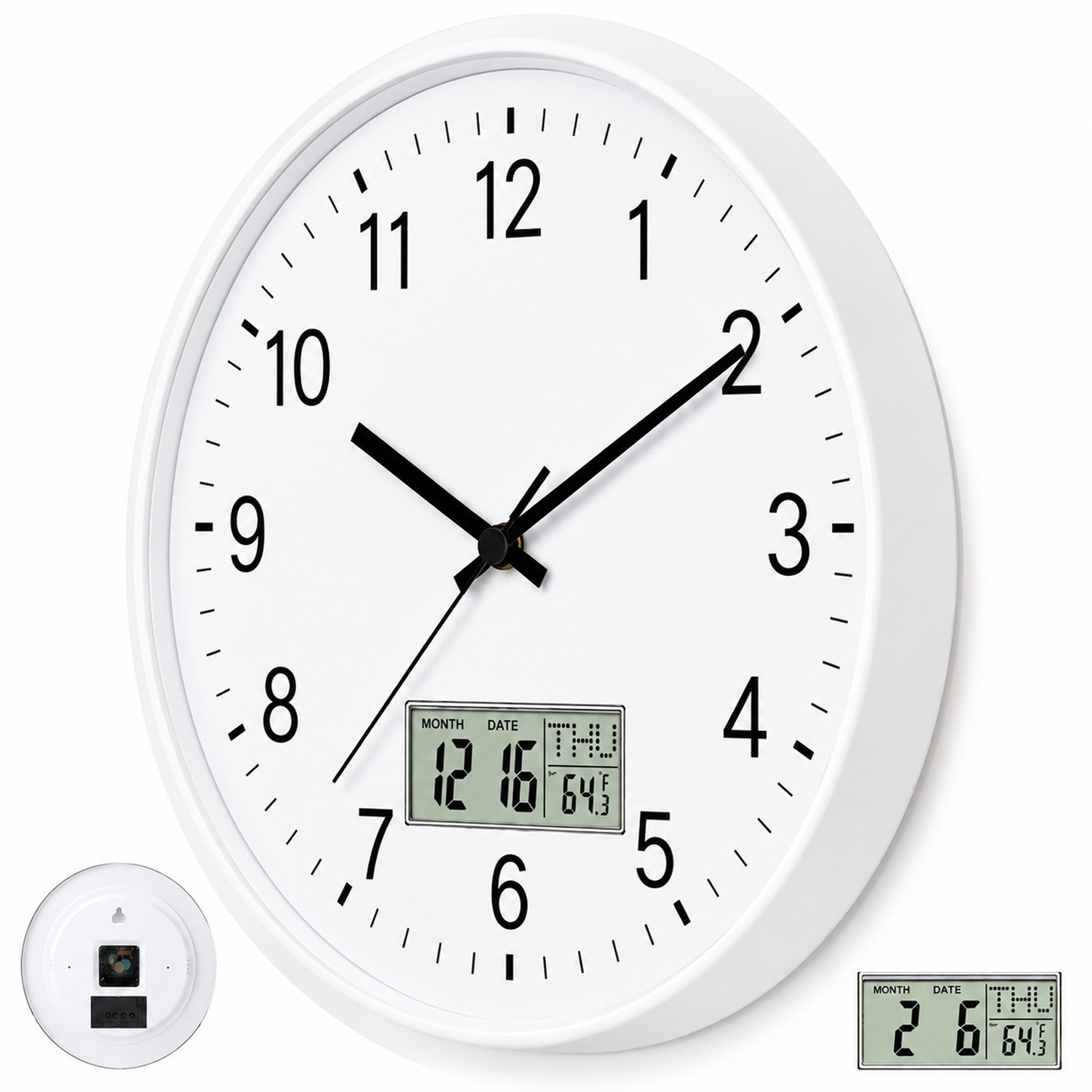 Atek 12-Inch Wall Clock - White