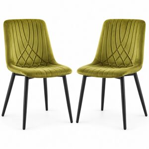 Modern 2 Olive Green Velvet Dining Chairs Modern Diamond Ribbed Kitchen Dining Chairs Set of 2