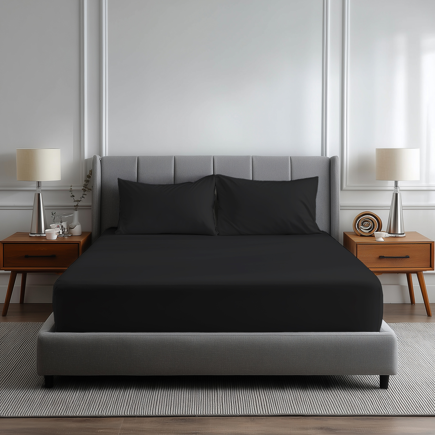 - Luxury 200Tc Soft Touch Fitted Sheet Bed Linen 40Cm Extra Deep Skirt Black - Image 2