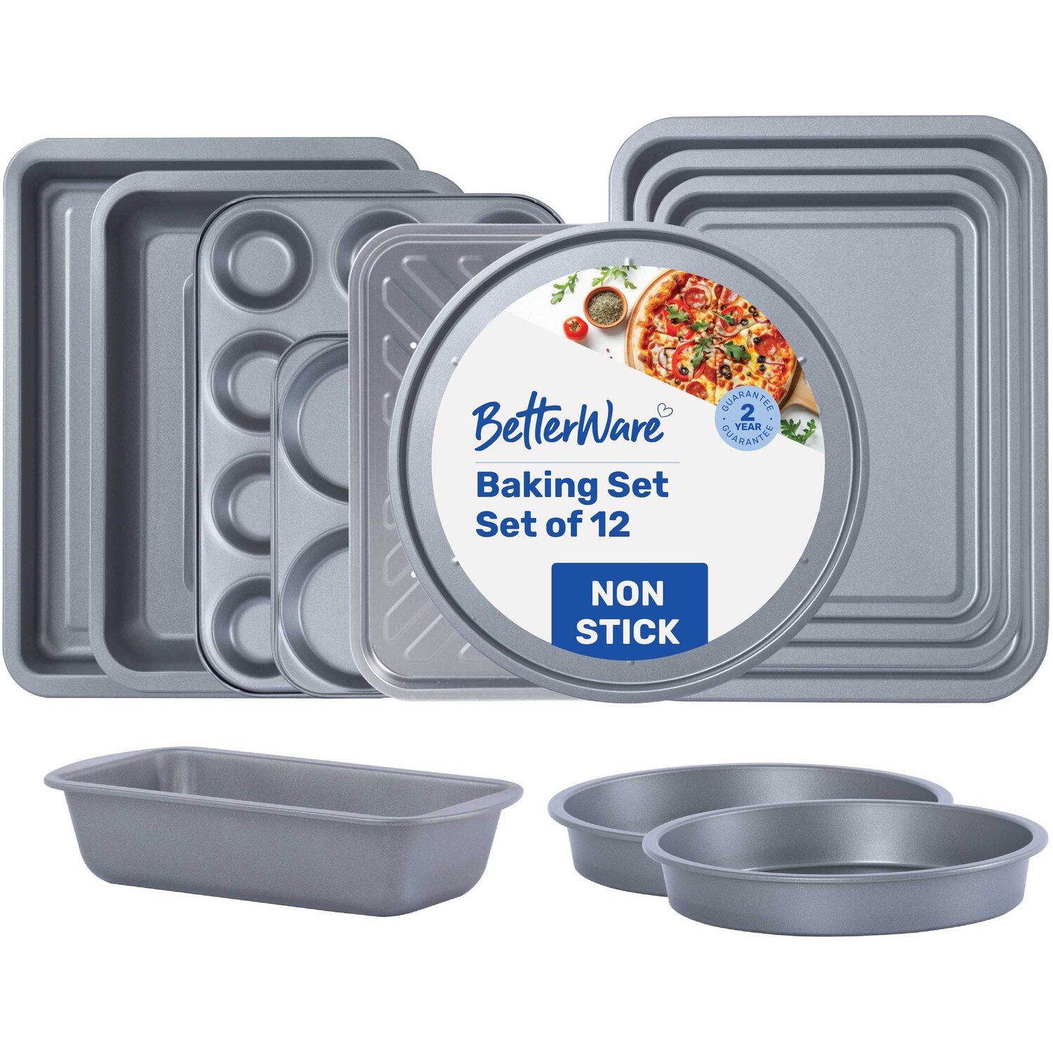 Betterware Essentials Non-Stick 12 Piece Baking Set - Pewter/Pewter