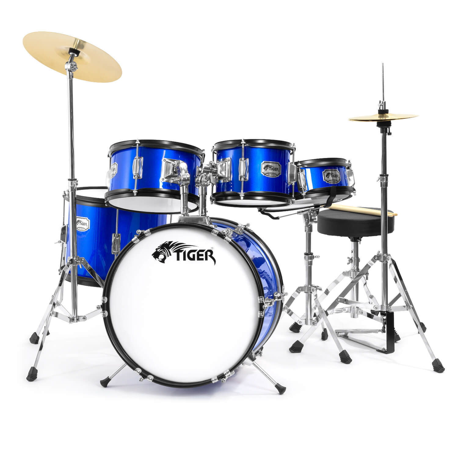 Tiger Music 5 Piece Junior Drum Kits - Drum Sets For Kids With 6 Months Free Lessons A - Neutral