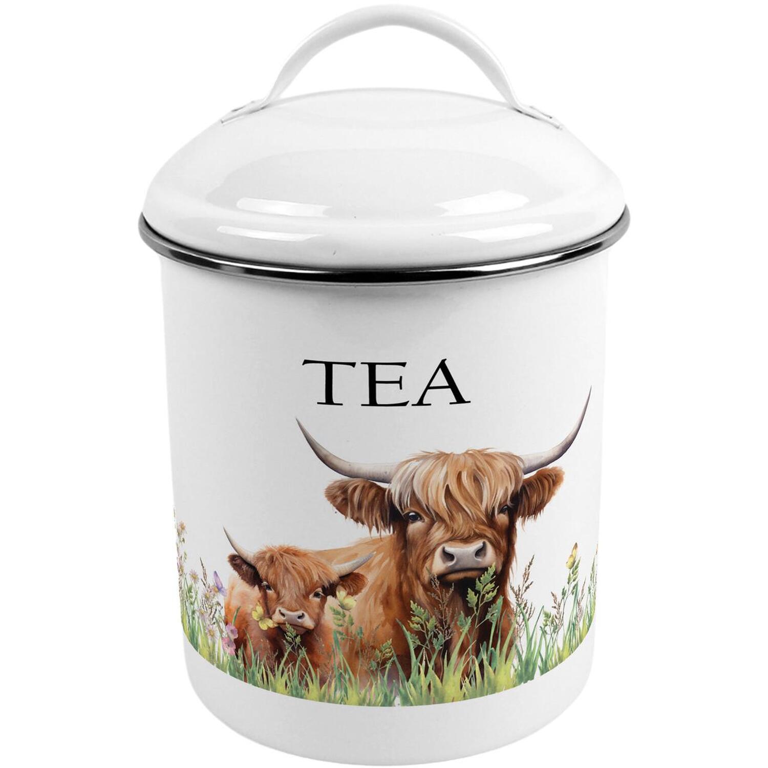 Purely Home Highland Cow & Calf Tea Canister - Metal Kitchen Storage Container - Multicoloured - Image 3