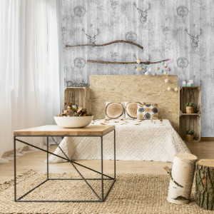 Stag Wood Panel Grey Wallpaper