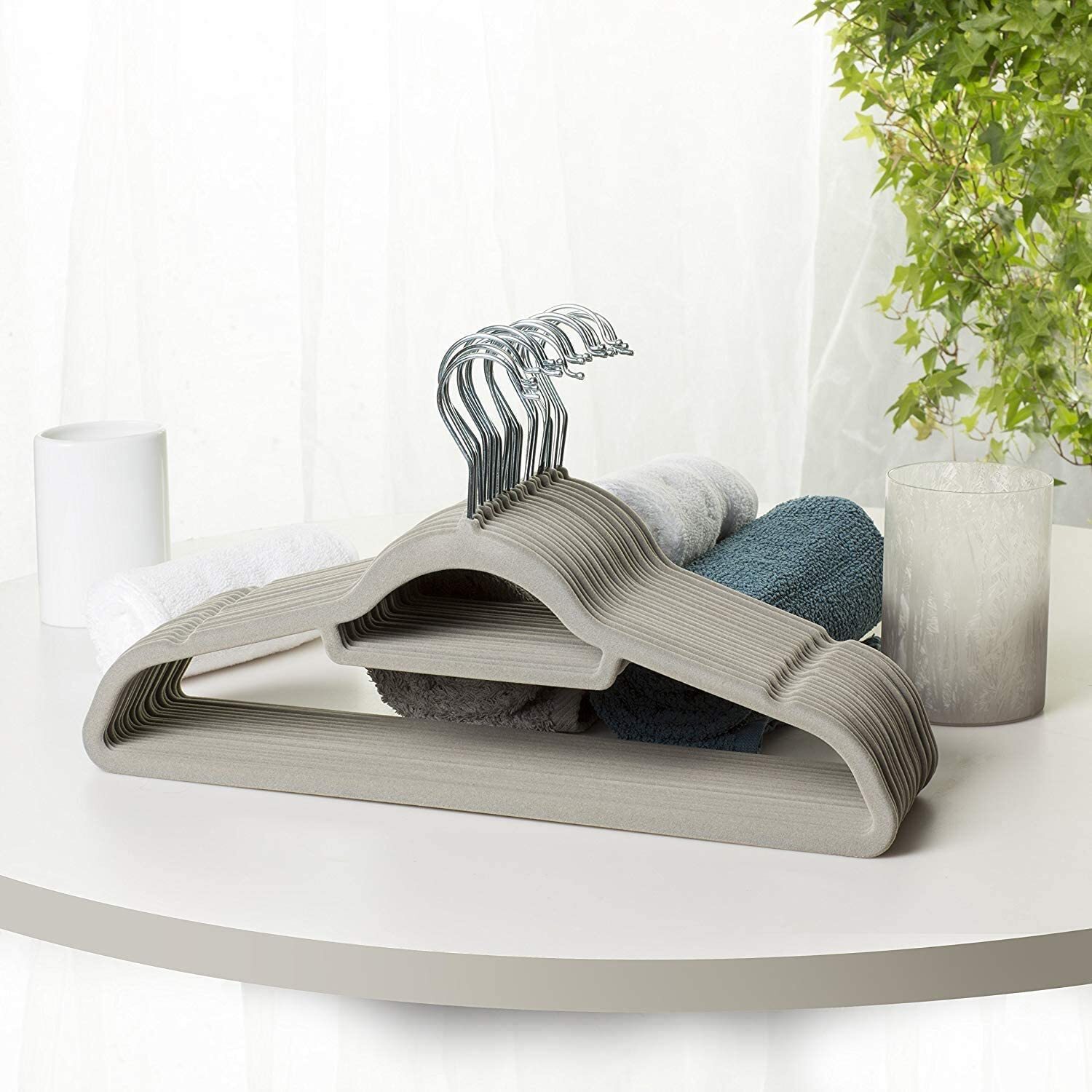 Image of Grey Velvet Suit Hangers with Notches and Bar - Grey / 20