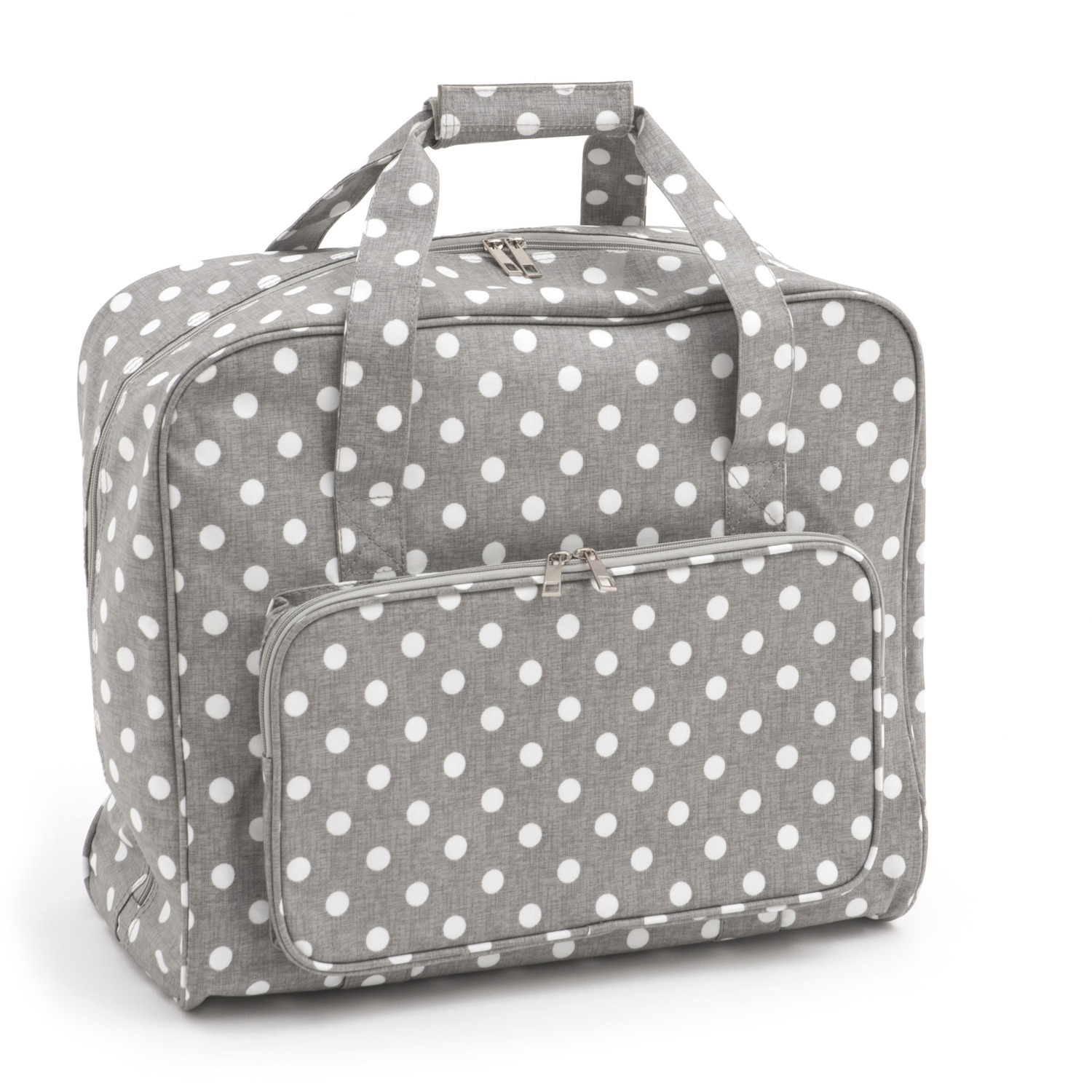 Sewing Machine Bag Matt PVC Grey Linen Polka Dot - Grey