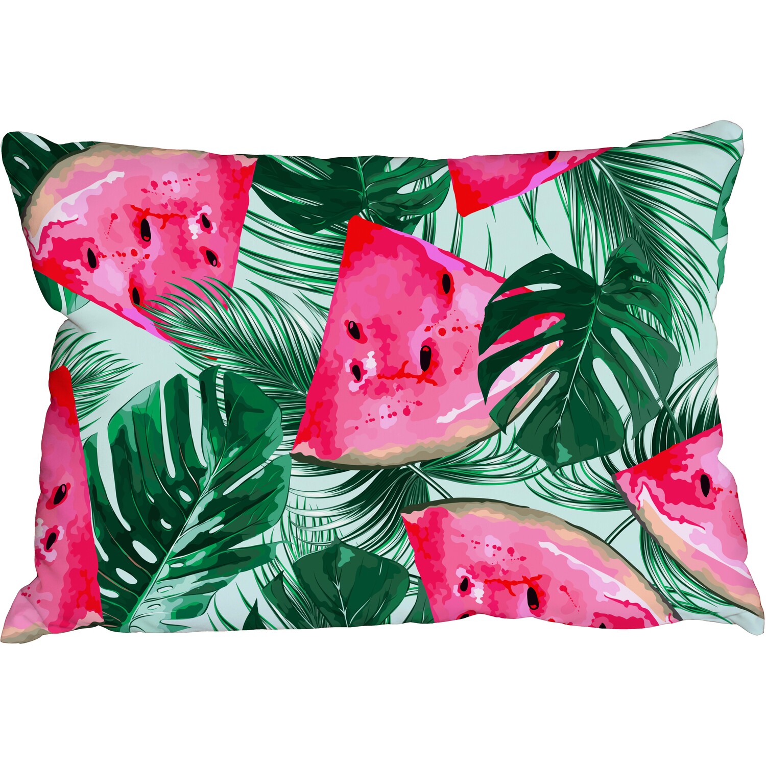Watermelons and tropical palm leaves Cushion - pink
