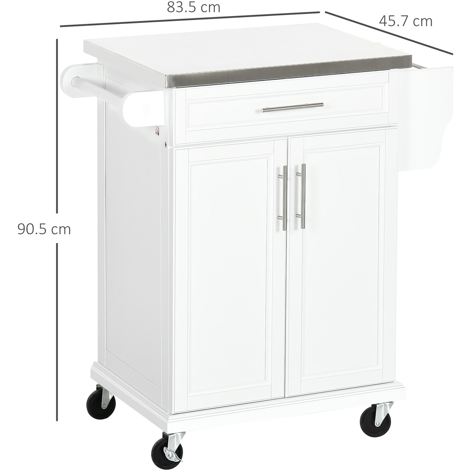 Homcom Kitchen Cart Storage Trolley With Drawer Cupboard Towel Rail - White