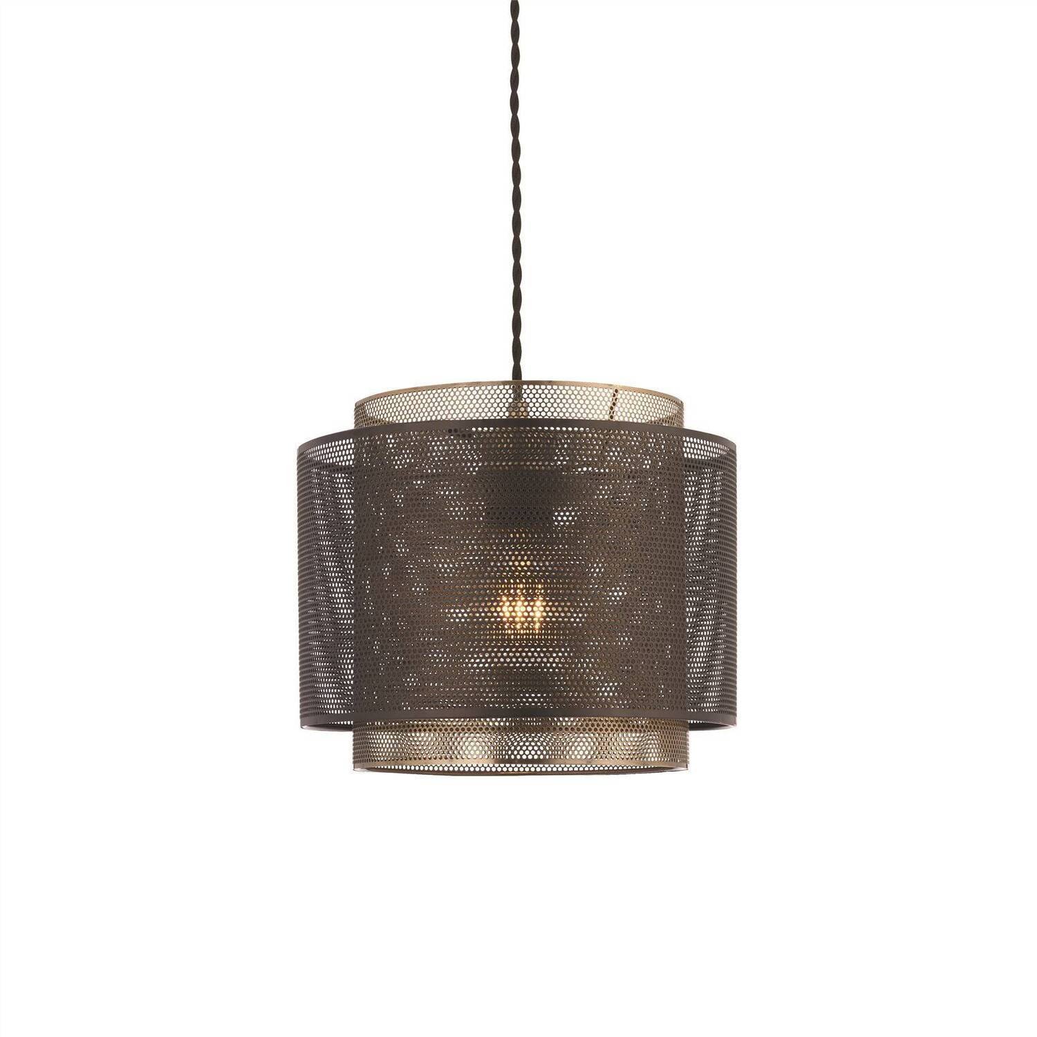 Plexus Cylindrical Pendant Matt Black Paint, Antique Brass Mesh , E27 - Matt Black Paint / 34cm