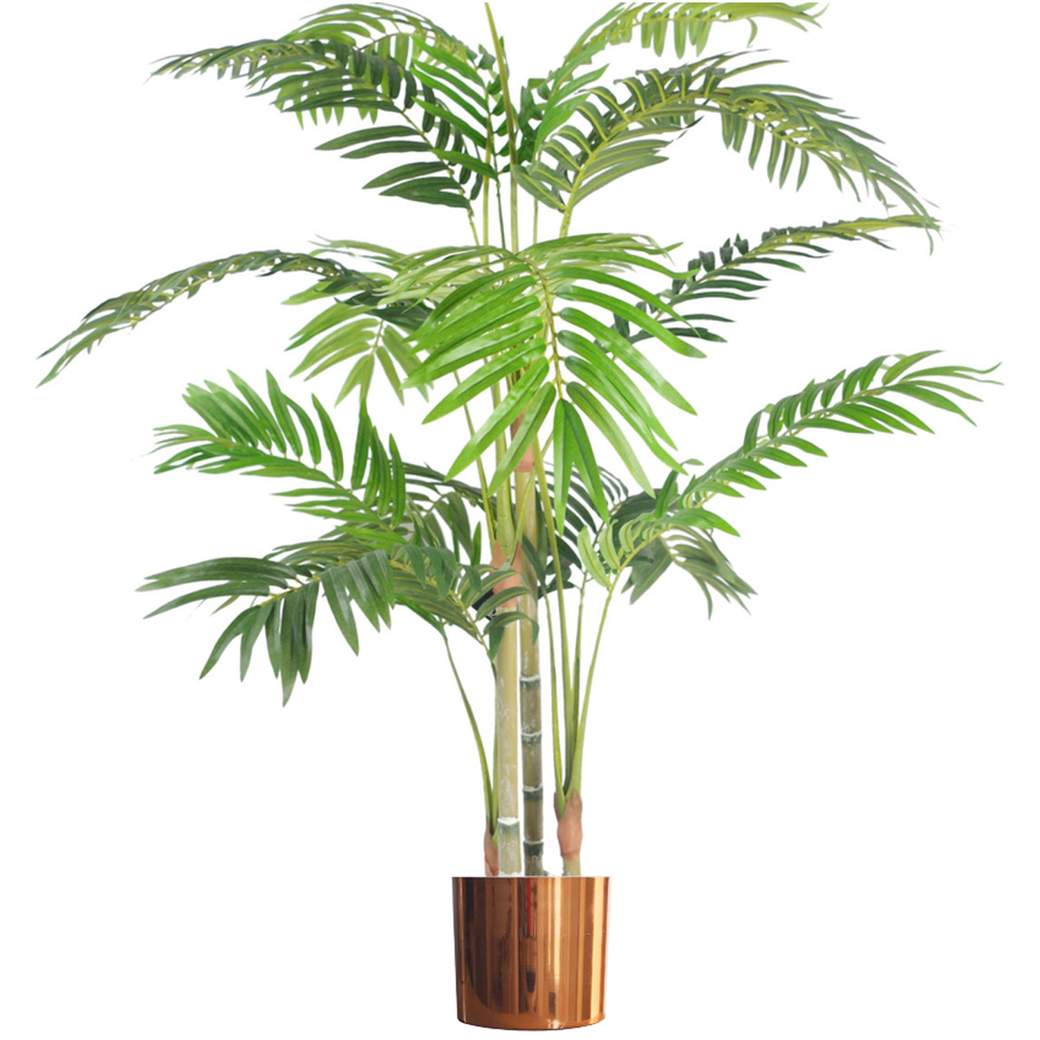 Realistic Artificial Areca Palm pot Copper Metal Planter - Green