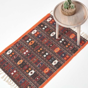 Cotton Kilim Printed Rug Terracotta, Black and Brown Design