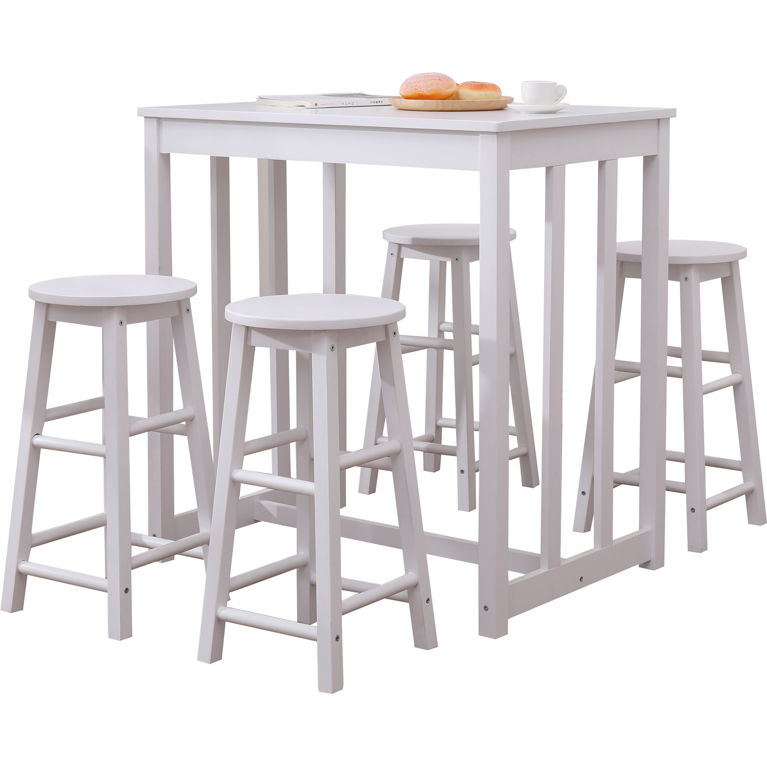 Hmd Solid Pine Dining Table Set Bar Table And Stool Set - White 20kg
