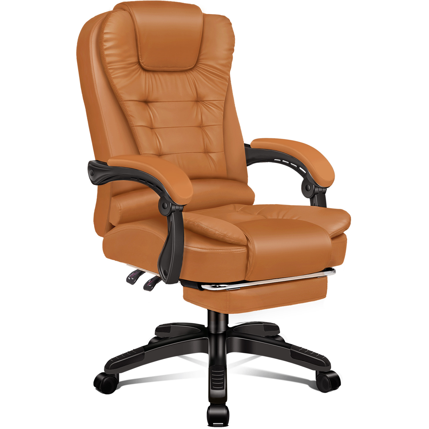 ELFORDSON Elias Executive Massage Office Chair with Footrest - Brown / Faux Leather Leather thumbnail