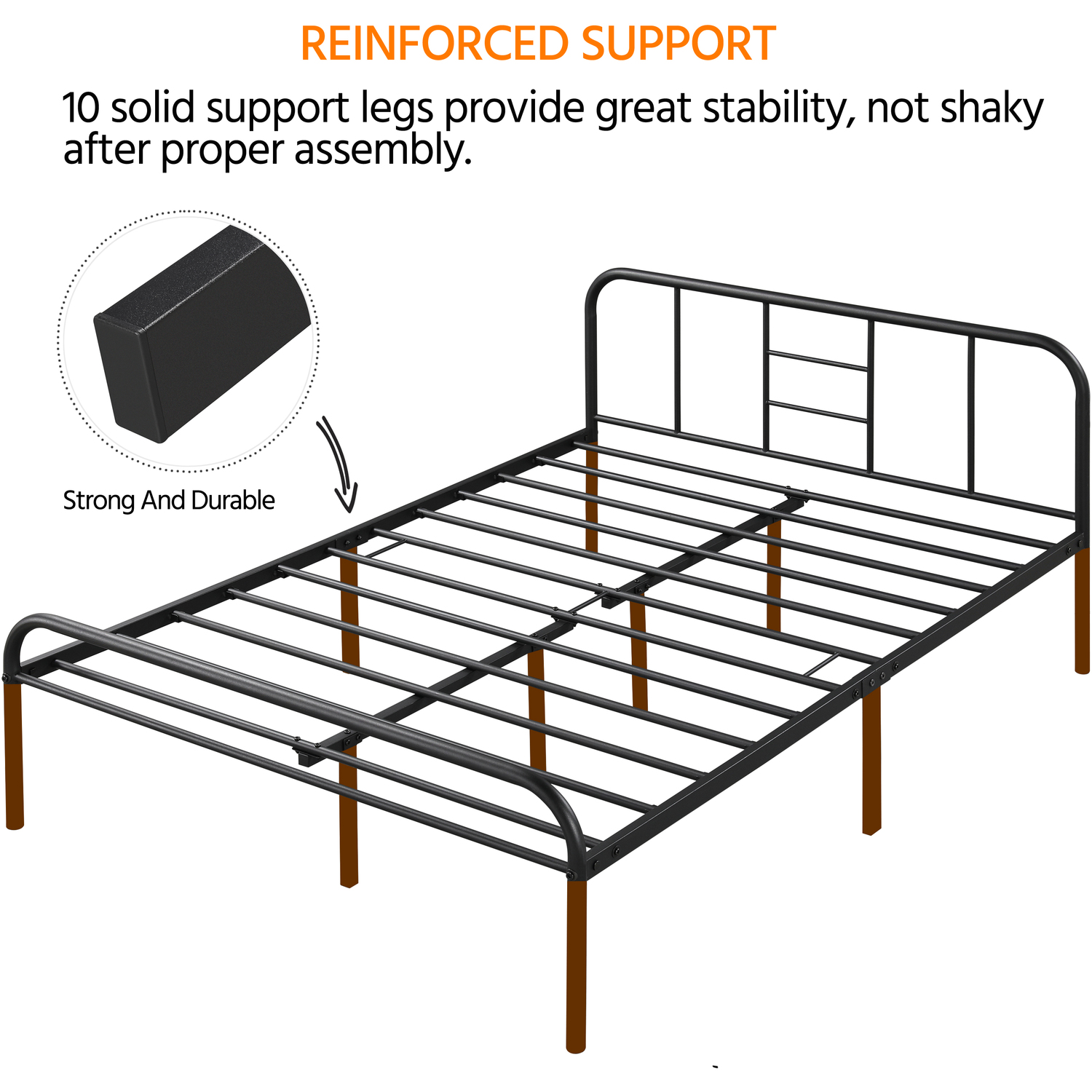 Metal Bed Frame With High Headboard - Black King
