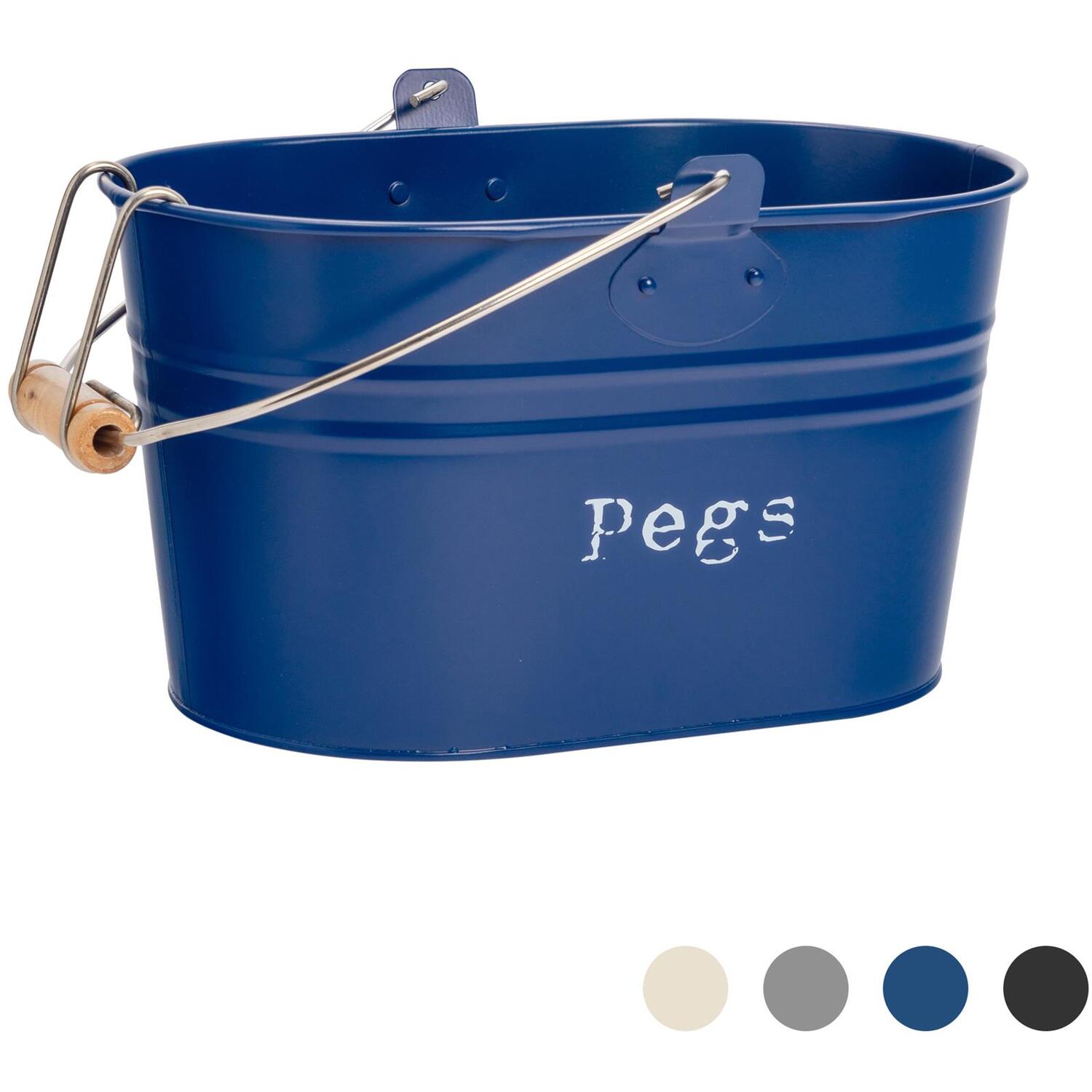 Image of Vintage Metal Clothes Peg Bucket - Navy