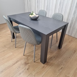 Dark Grey Table With 4 Grey Padded Chairs