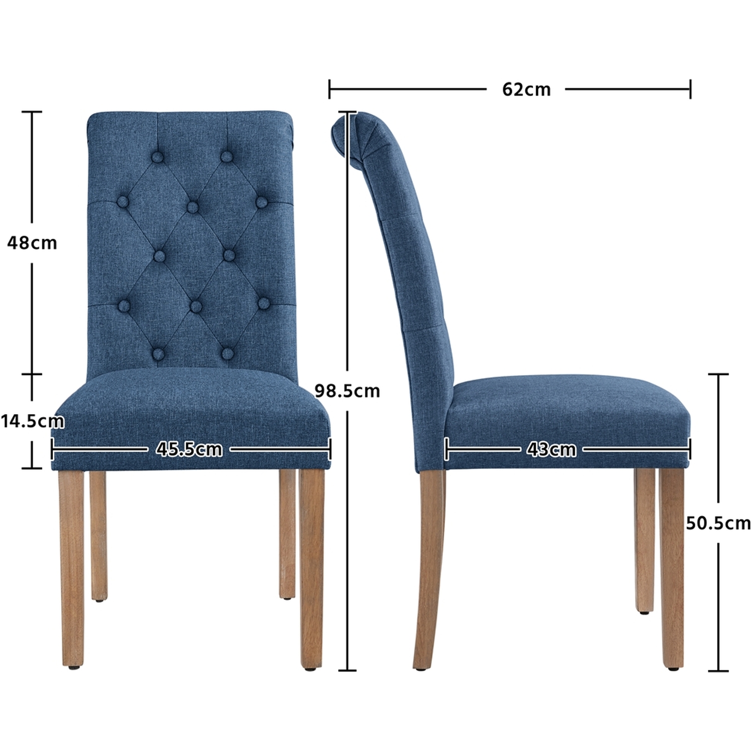 Set Of 2 Classic Padded High Back Dining Chair - Blue