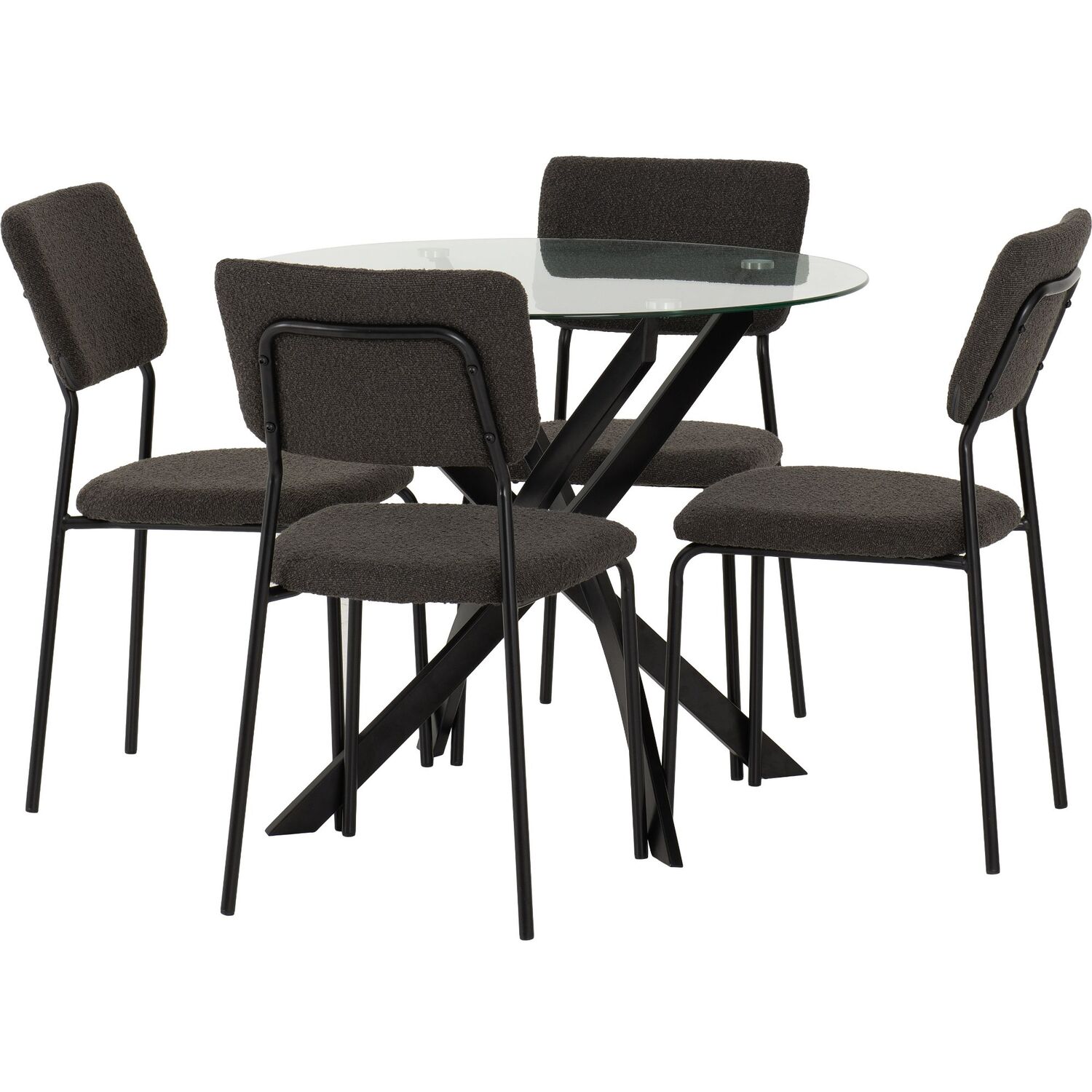 Sheldon Round Glass Top Dining Set - Grey Boucle Fabric