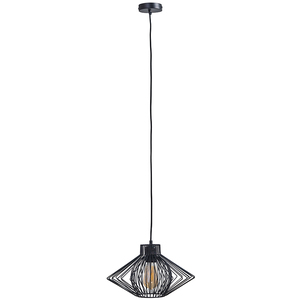 Retro Matt Black Ceiling Pendant Light Fitting With Black Geometric Wire Shade