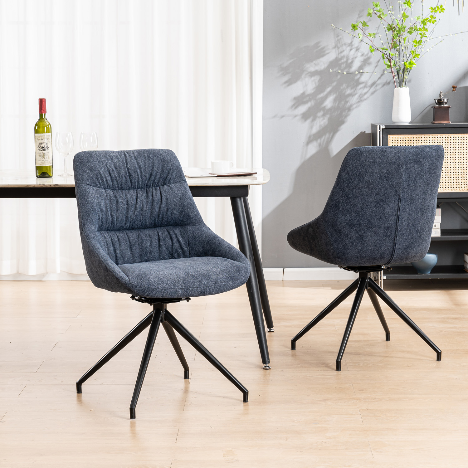 Eva Modern Velvet Dining Chair With Arms - Blue